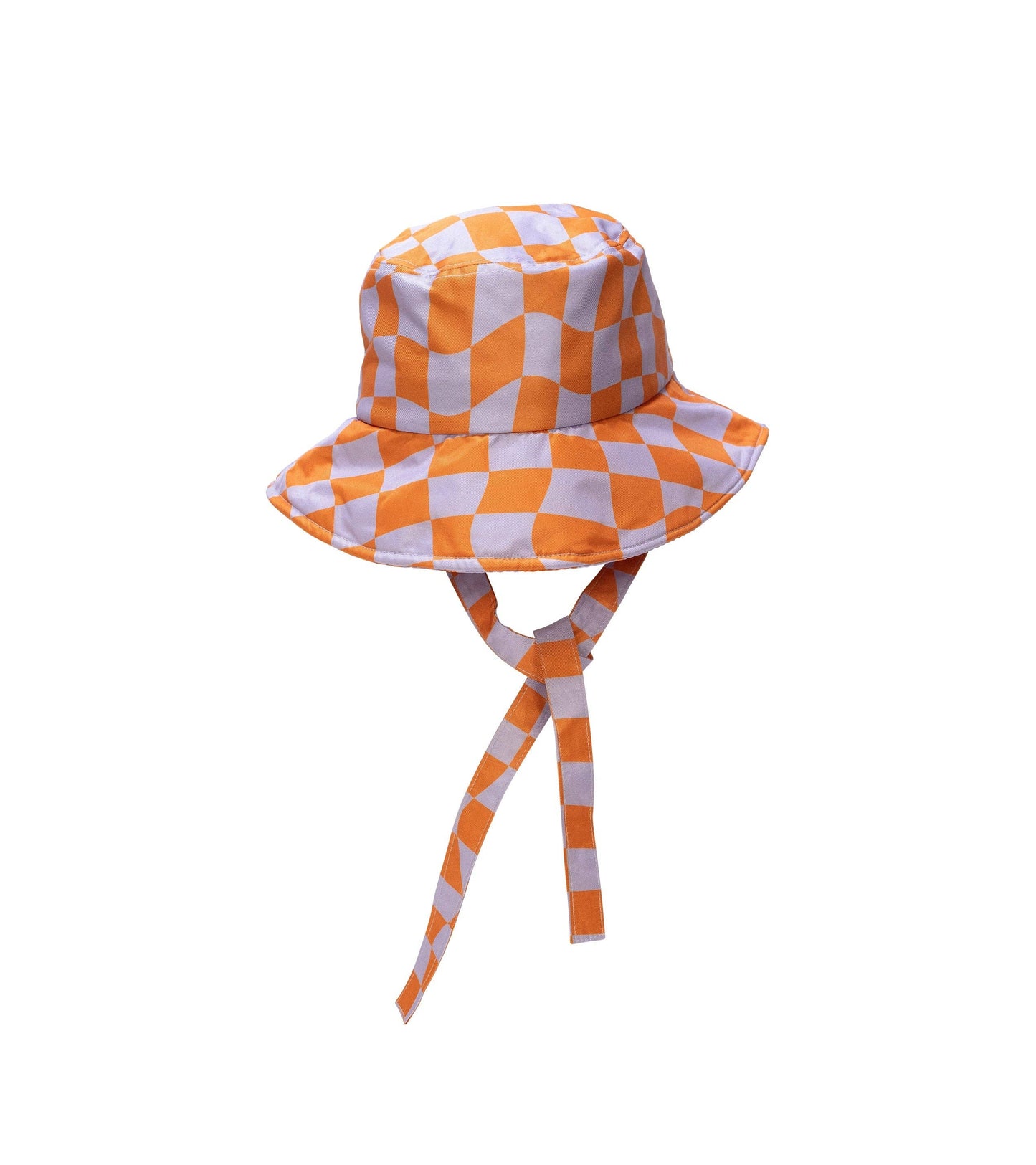 Wavy Checkered Bucket Hat with Ties in Purple and Orange